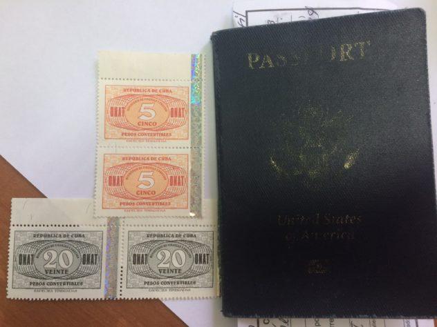 My passport and $25CUC of those very expensive Cuban visa renewal stamps; enough for two people is pictured.