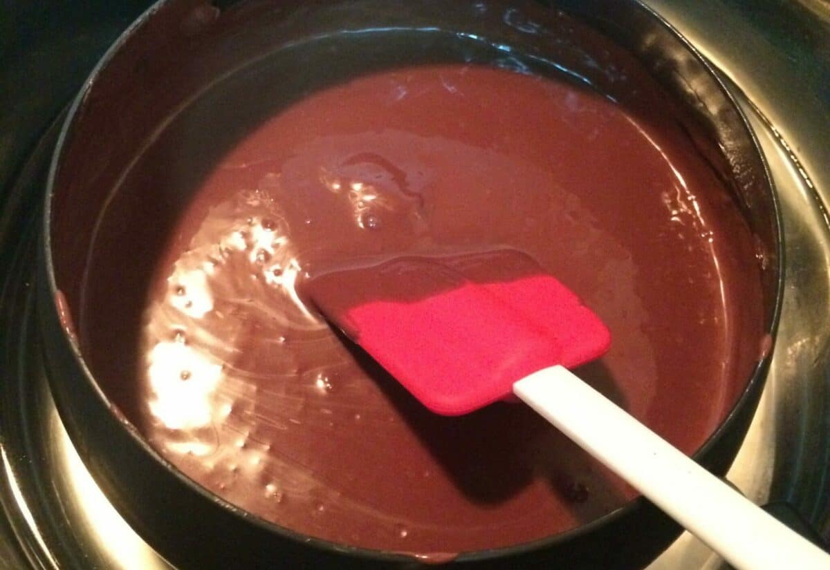 milk chocolate melting in a double boiler.