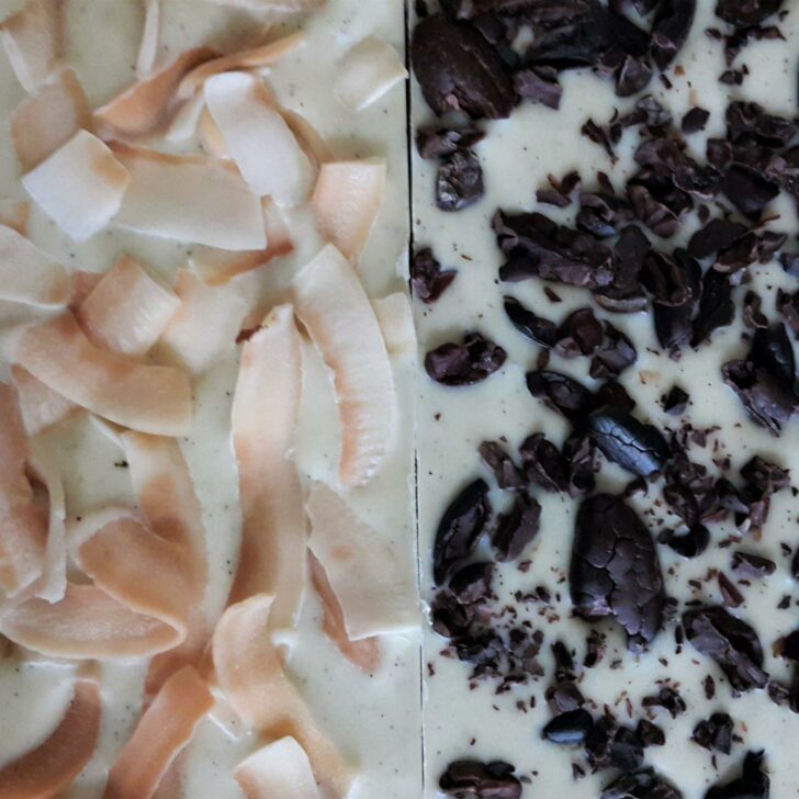 Bag to Bar How to Make White Chocolate at Home inclusions coconut and nibs
