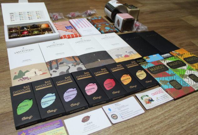 Chocolate haul form the Salon: all the more-than-a-dozen bars and treats I bought that weekend
