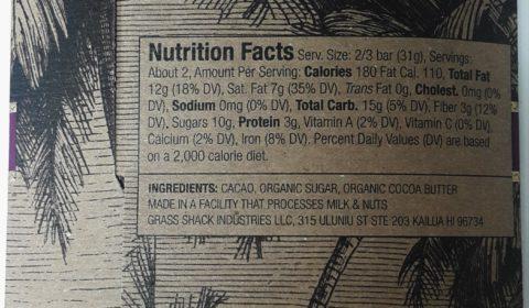 Manoa Hilo Island Chocolate Back of Bar Packaging