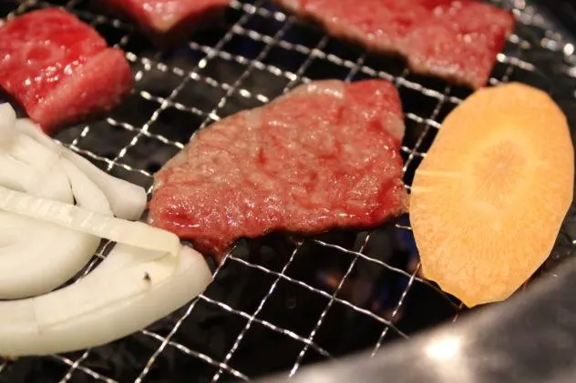 Affordable Kobe beef in Kobe shot of meat cooking with vegetables