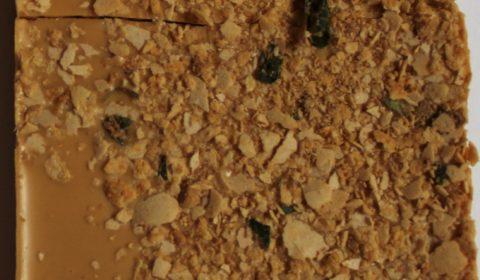 Craft Chocolate Review Fossa Salted Egg Cereal Bar Back of Bar Inclusions