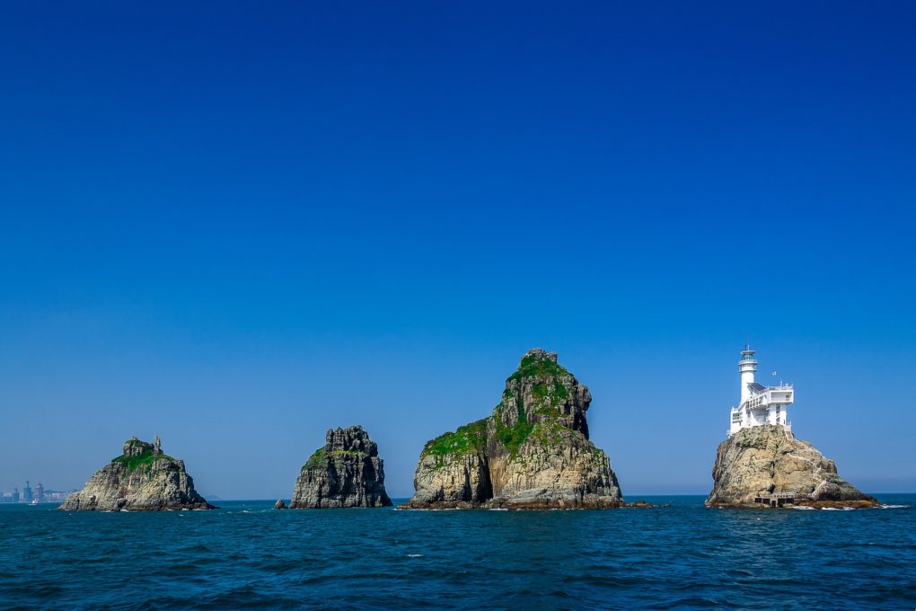 Rock formations by the sea in Busan.