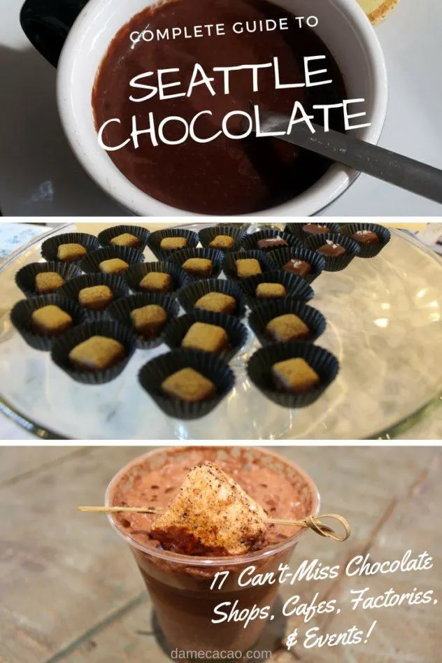 From melty chocolate truffles to full-blown chocolate factories, check out 17 can't-miss chocolate stops in Seattle, Washington. | #chocolate #chocolat #guide #craft #bean #to #ar #wine #beantobar #seattle #foodie #foodies #america #travel #truffles #chocolatiers #cafes