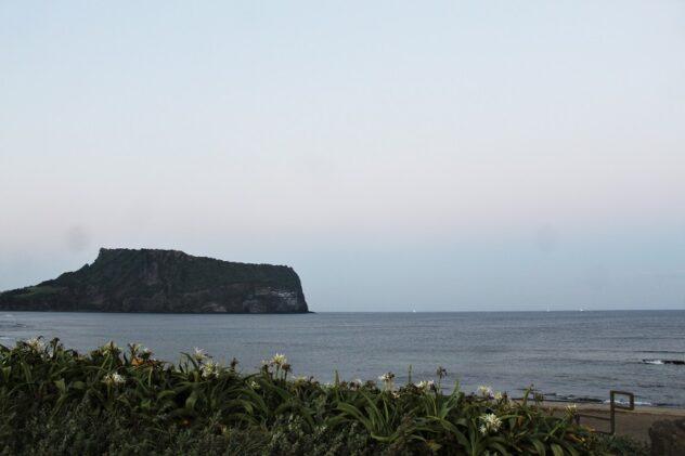 Scenic beachside view of Jeju.