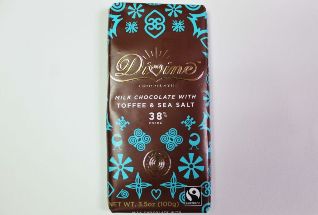 Divine Chocolate Toffee and Sea Salt Milk Craft Chocolate Bars from Whole Foods