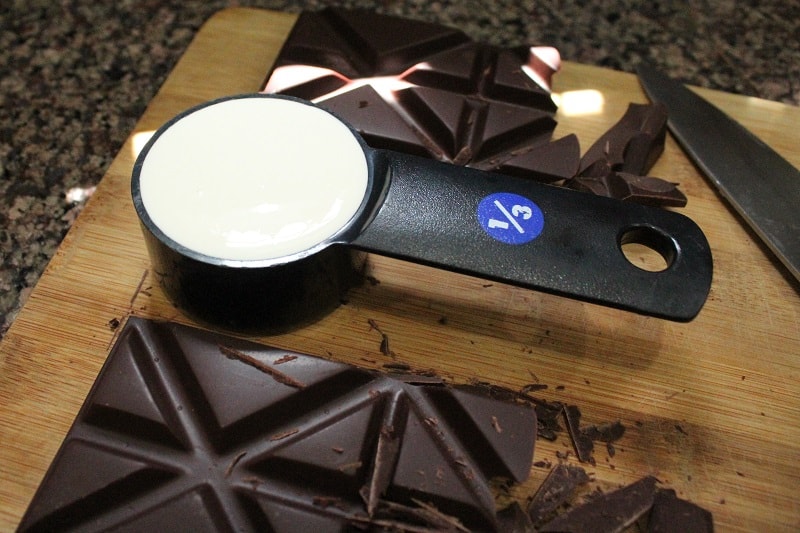 Ingredients used to make chocolate truffles in microwave, showing items needed for a quick chocolate truffles recipe.