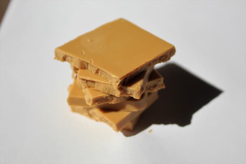 stacked squares of caramelized white chocolate