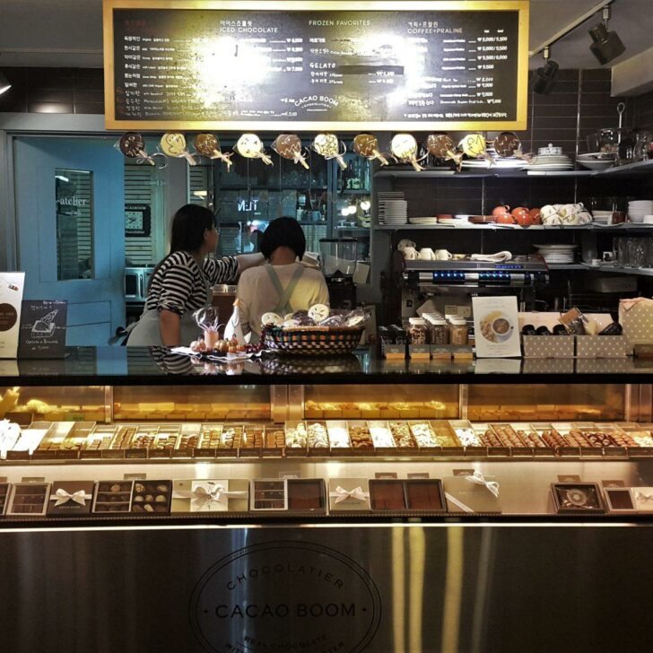 cacao boom seoul hongdae chocolate shop truffles display case