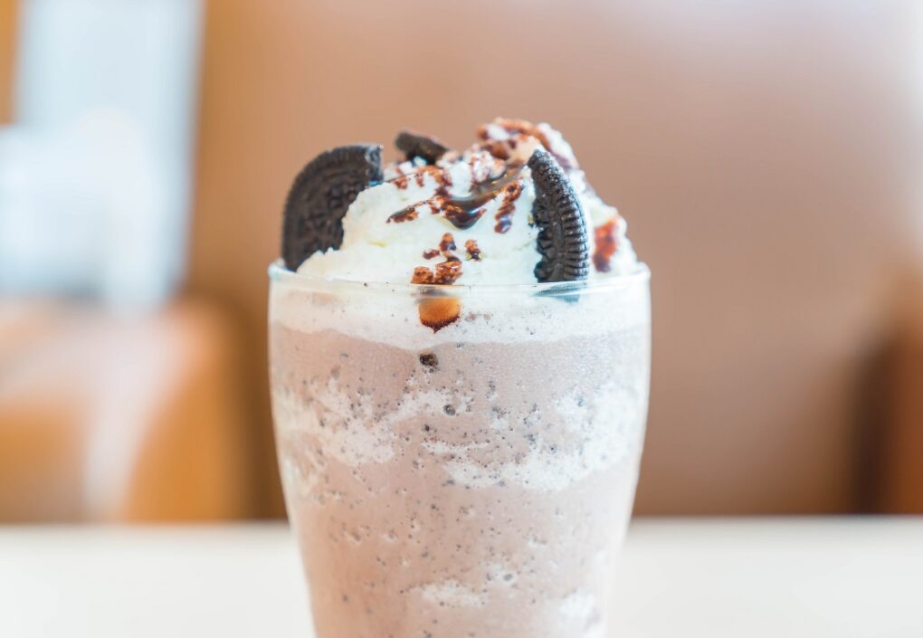 A rich chocolate milkshake, perfect for a sweet snack.