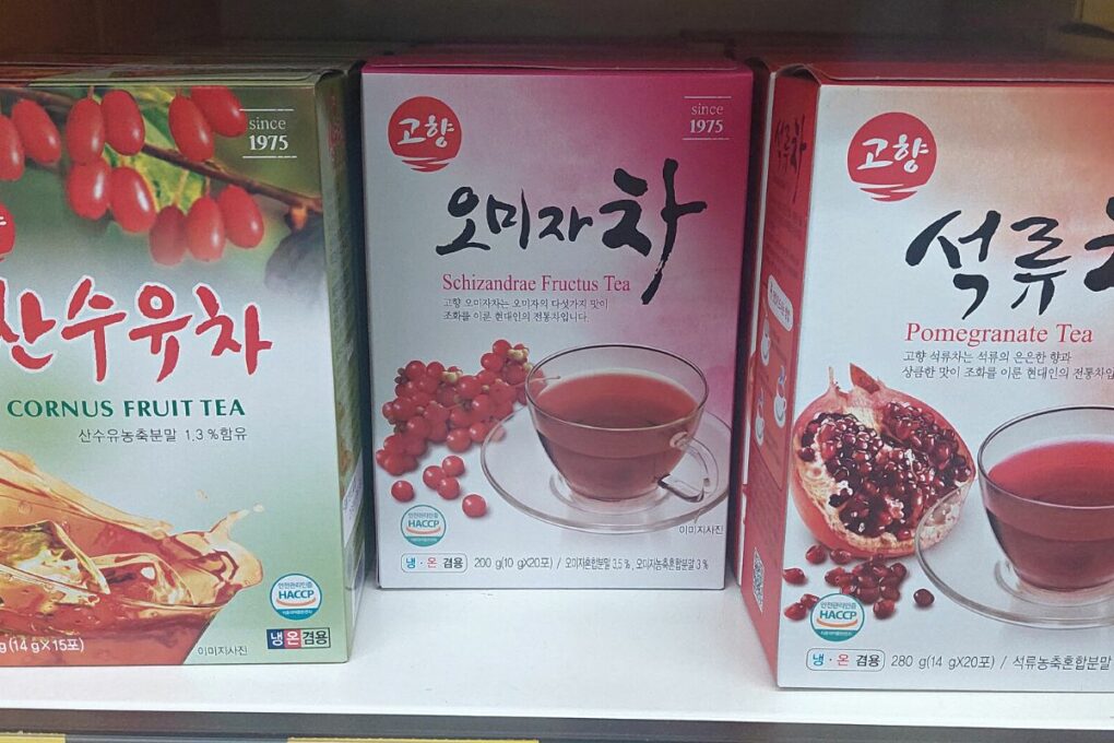 Korean five flavor tea (omija) and pomegranate tea.