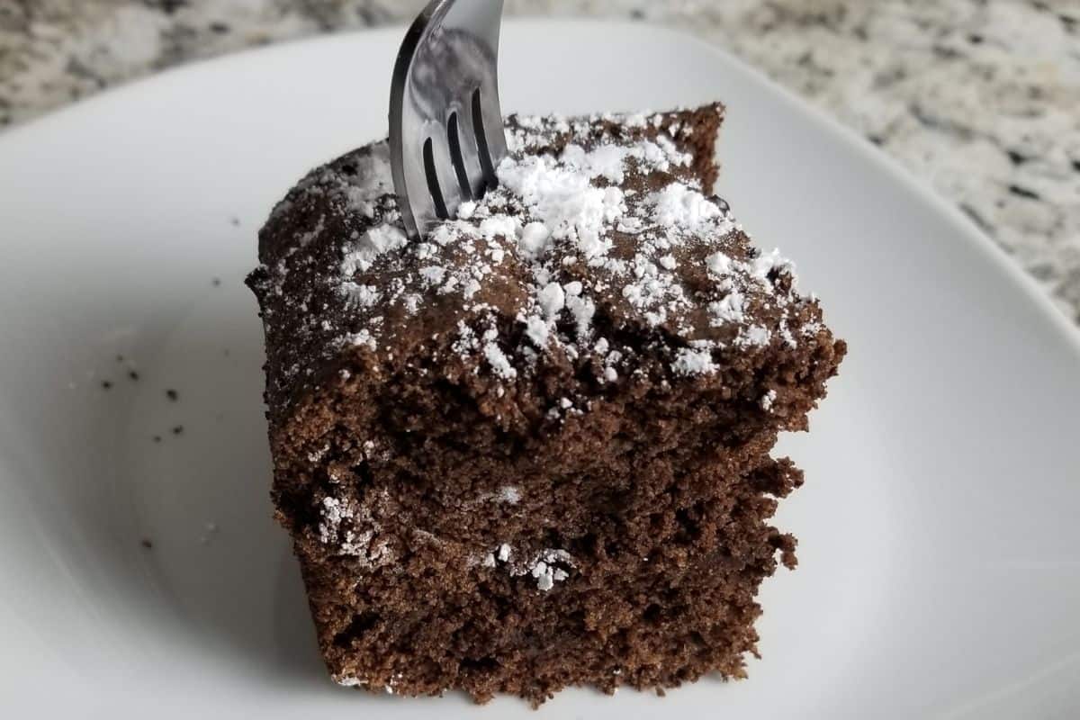 A slice of Chocolate Sour Cream Pound Cake.