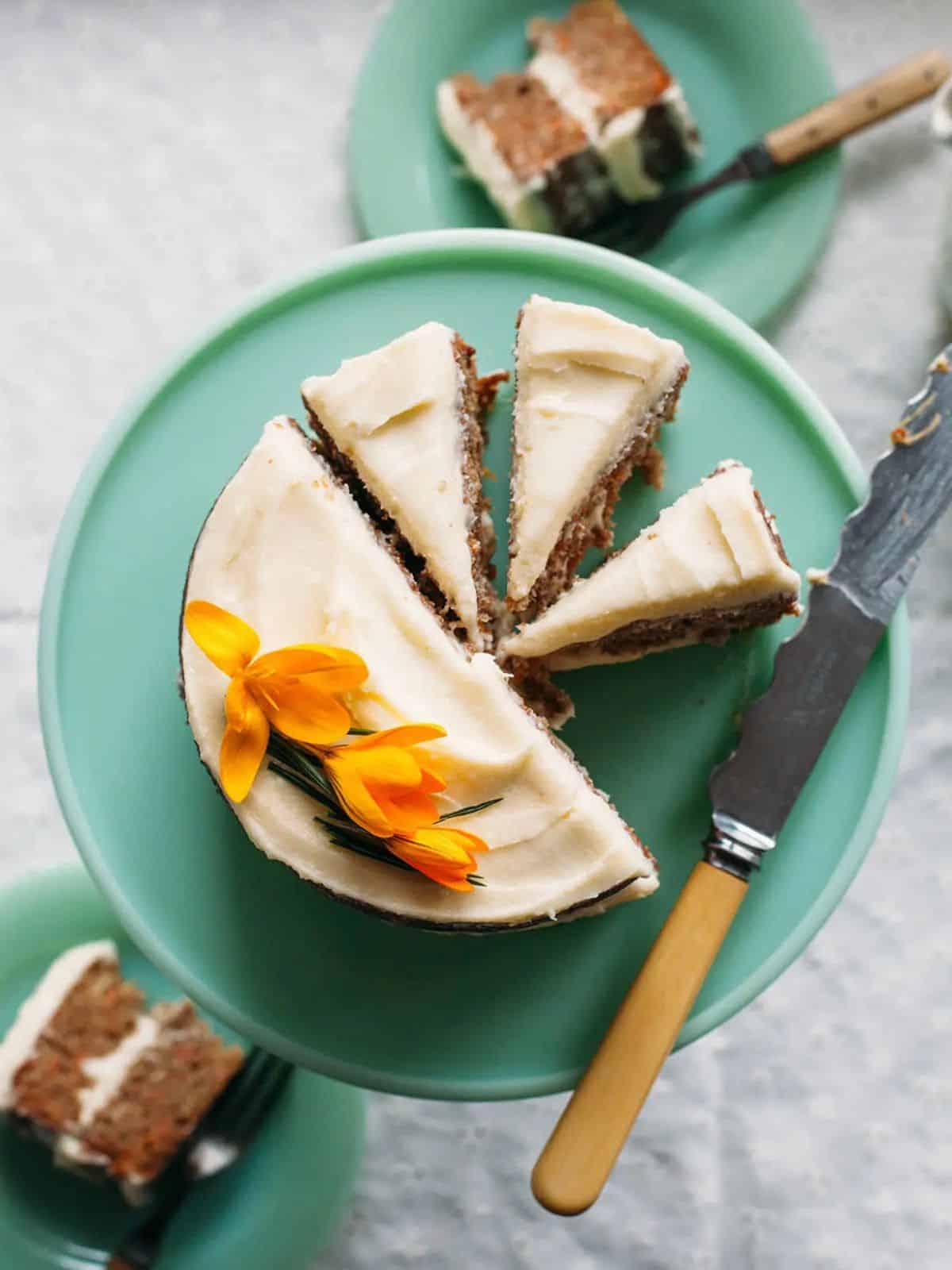 Carrot Cake with Pineapple, Cardamom, and whipped cream cheese icing. 