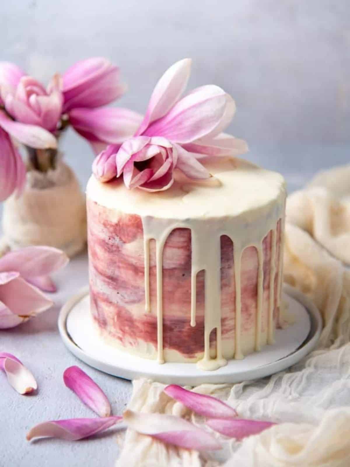 Ginger Cardamom Cake drizzled with Rose Buttercream.