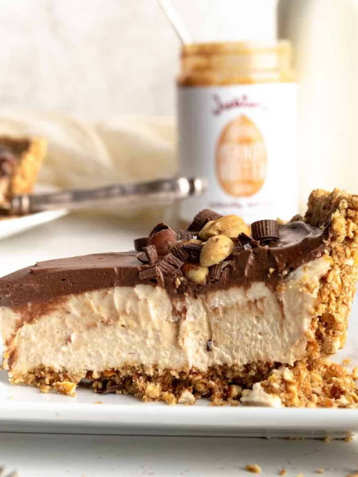 Peanut Butter Pie with Chocolate Topping and Pretzel Crust