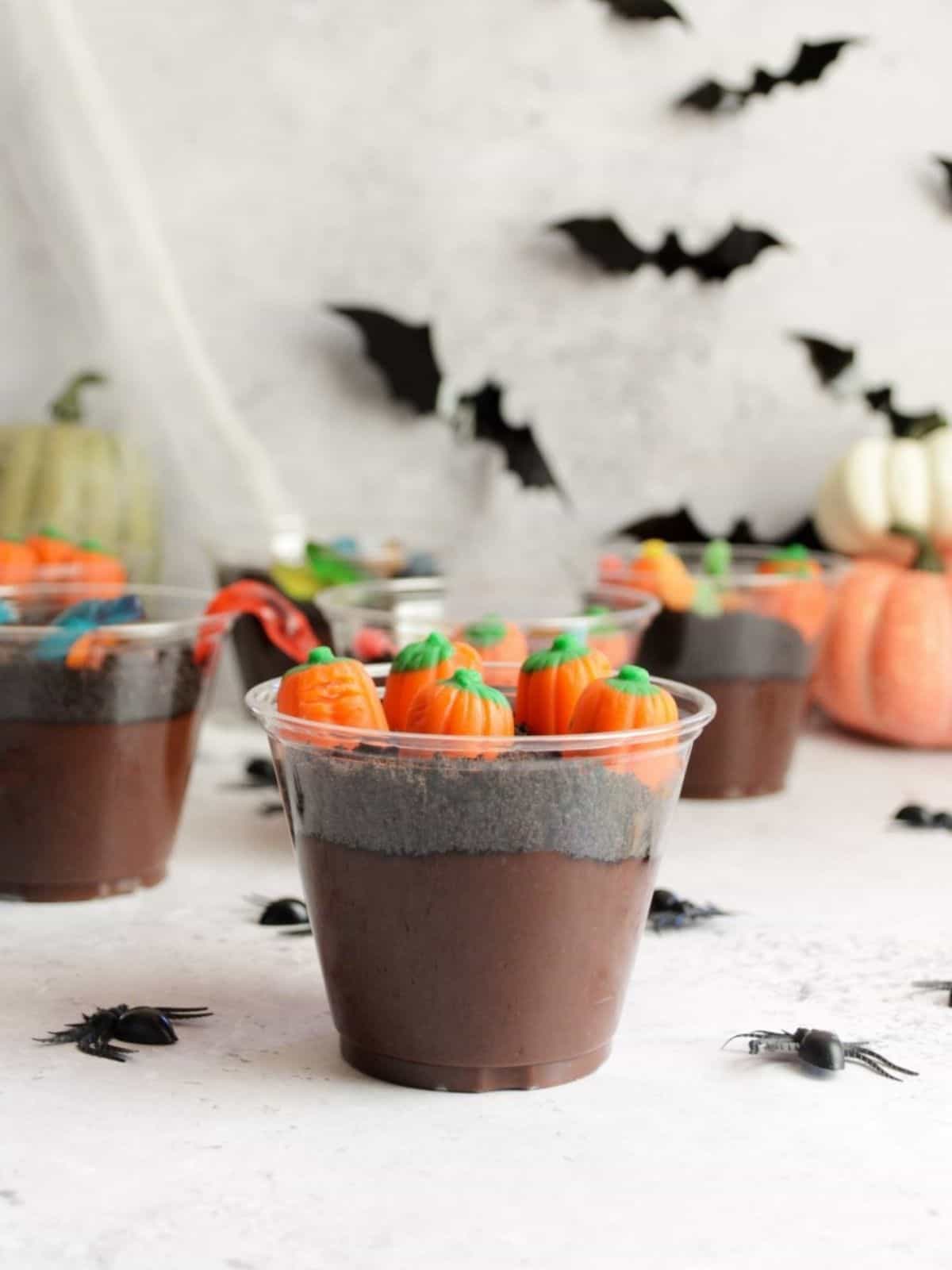 6-Ingredient Dairy-Free Dirt Cups – an easy Halloween dessert idea with a simple and spooky presentation.