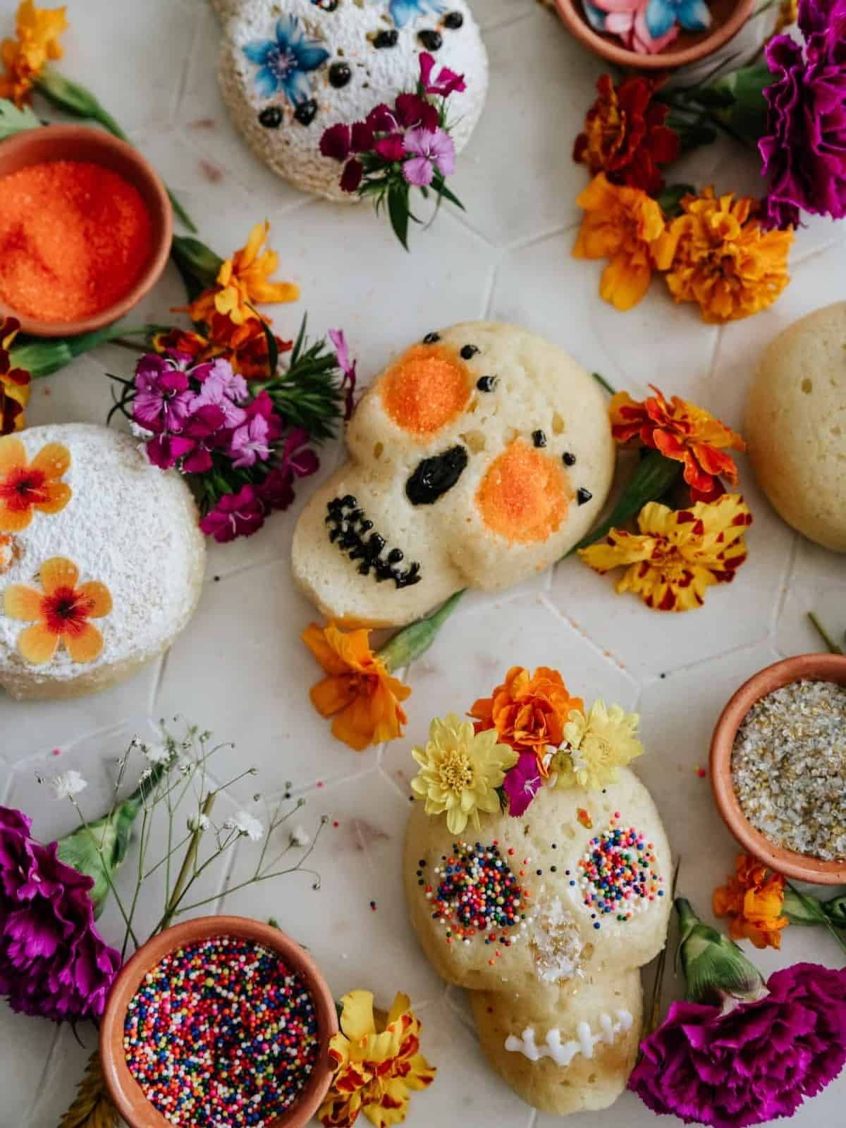 Lemon Sugar Skull Cakes decorated with spooky designs, ideal for Halloween dessert ideas and festive gatherings.