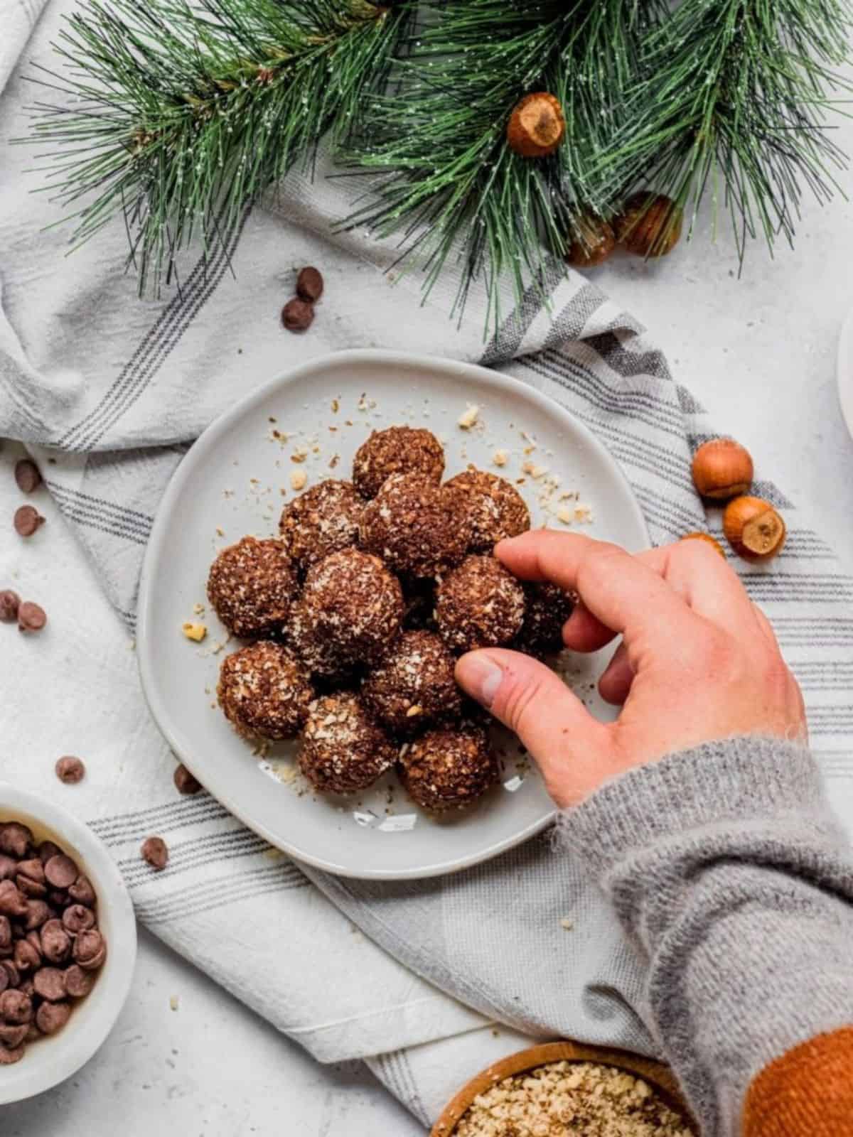 Chocolate Hazelnut Balls sprinkled with nuts.
