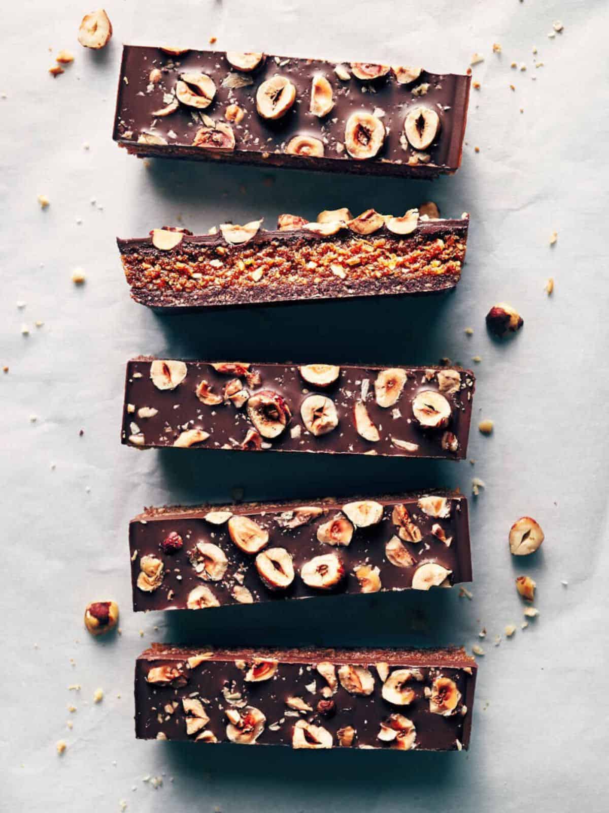 blocks of Chocolate Hazelnut Praline Bars.