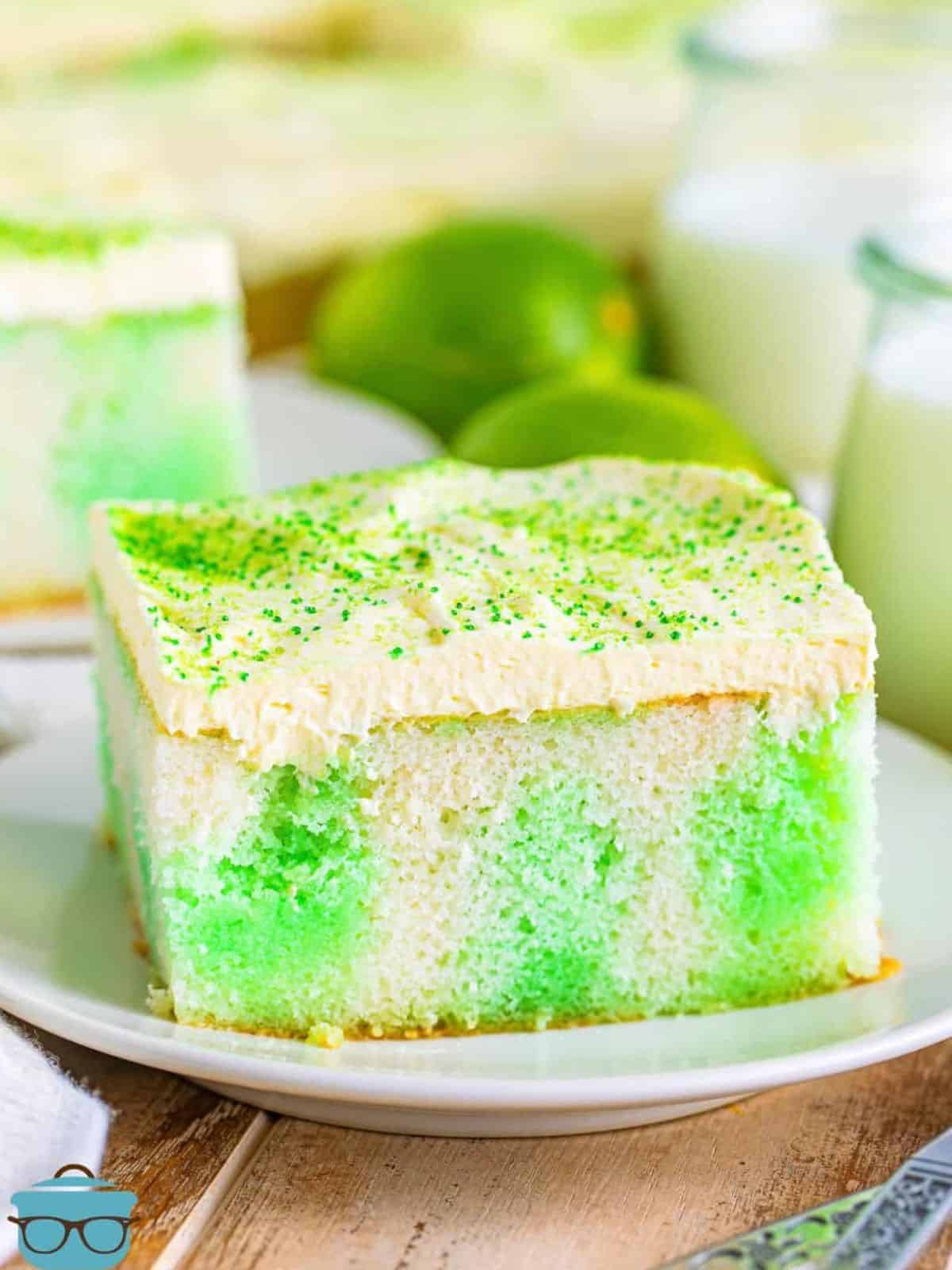 Lime Jell-O Poke Cake with vibrant lime topping, featured in the collection of delicious lime desserts.