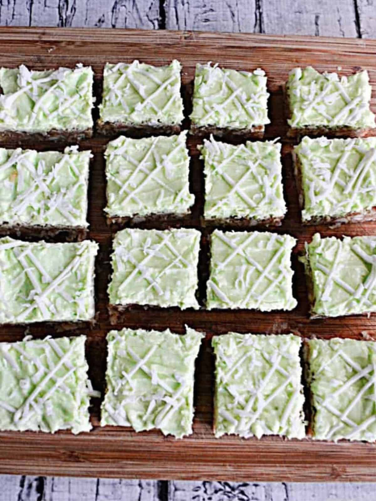 Starbucks Coconut Lime Bars on a wooden board.