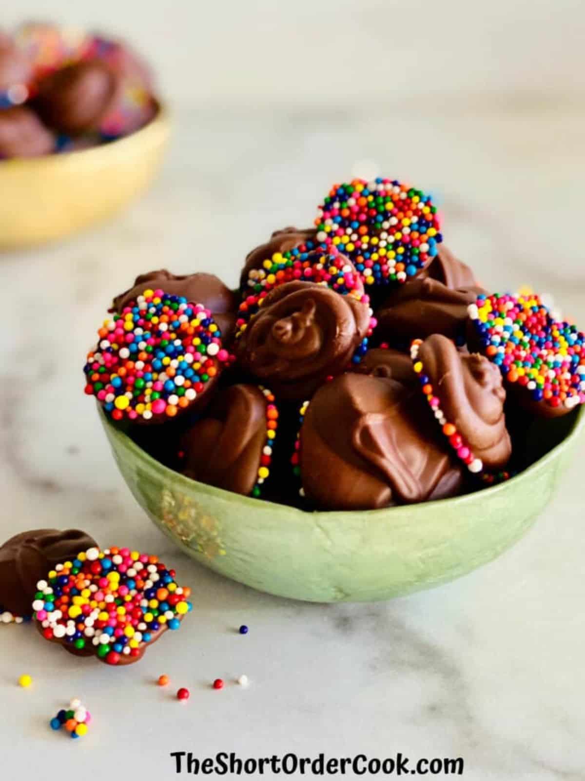 Chocolate sprinkled with Nonpareils Candy.