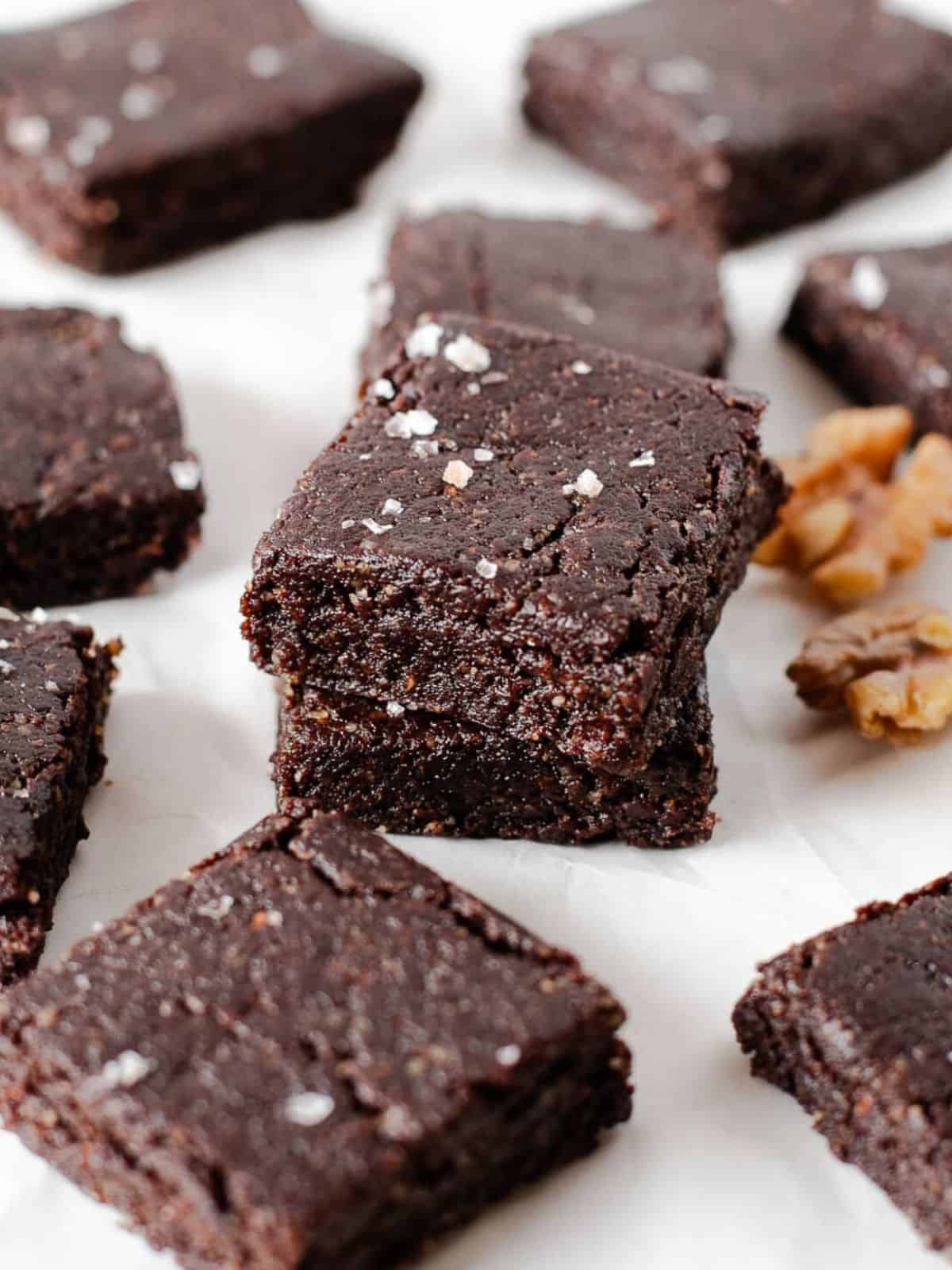 Stacked No-Bake Vegan Brownies.