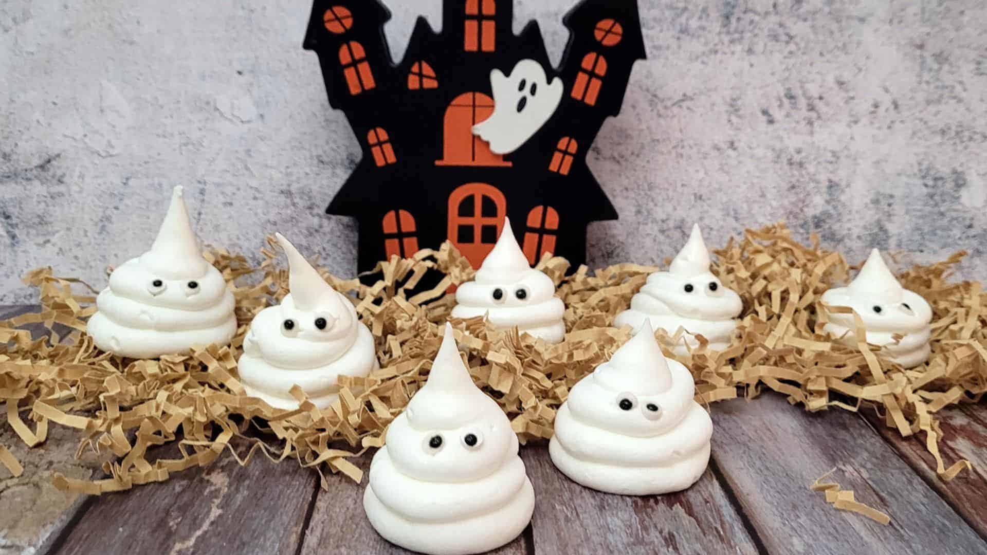Meringue Ghosts with almond and  chocolate filling.
