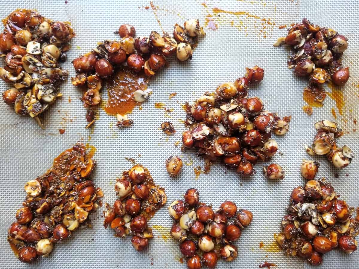 hazelnut clusters with toasted hzelnut and candied ginger.