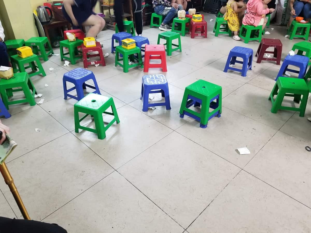 tiny chairs in a Vietnamese dessert shop.