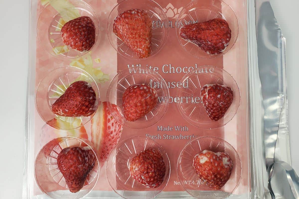 white chocolate-infused strawberries.