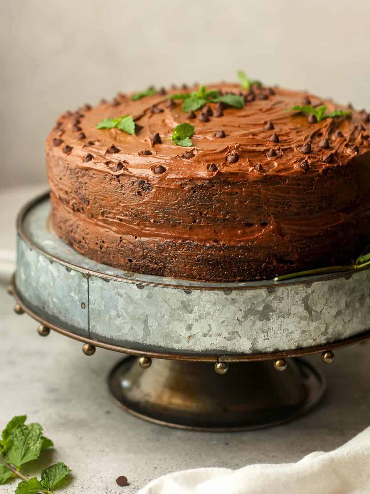 Decadent triple chocolate buttermilk cake, a luscious dessert delight.