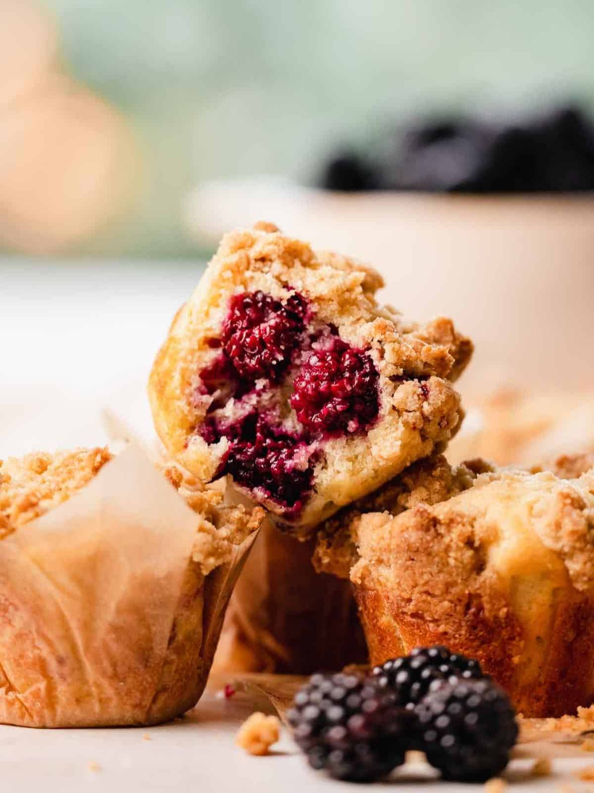 Gorgeous Blackberry Muffins with Crumble on Top.
