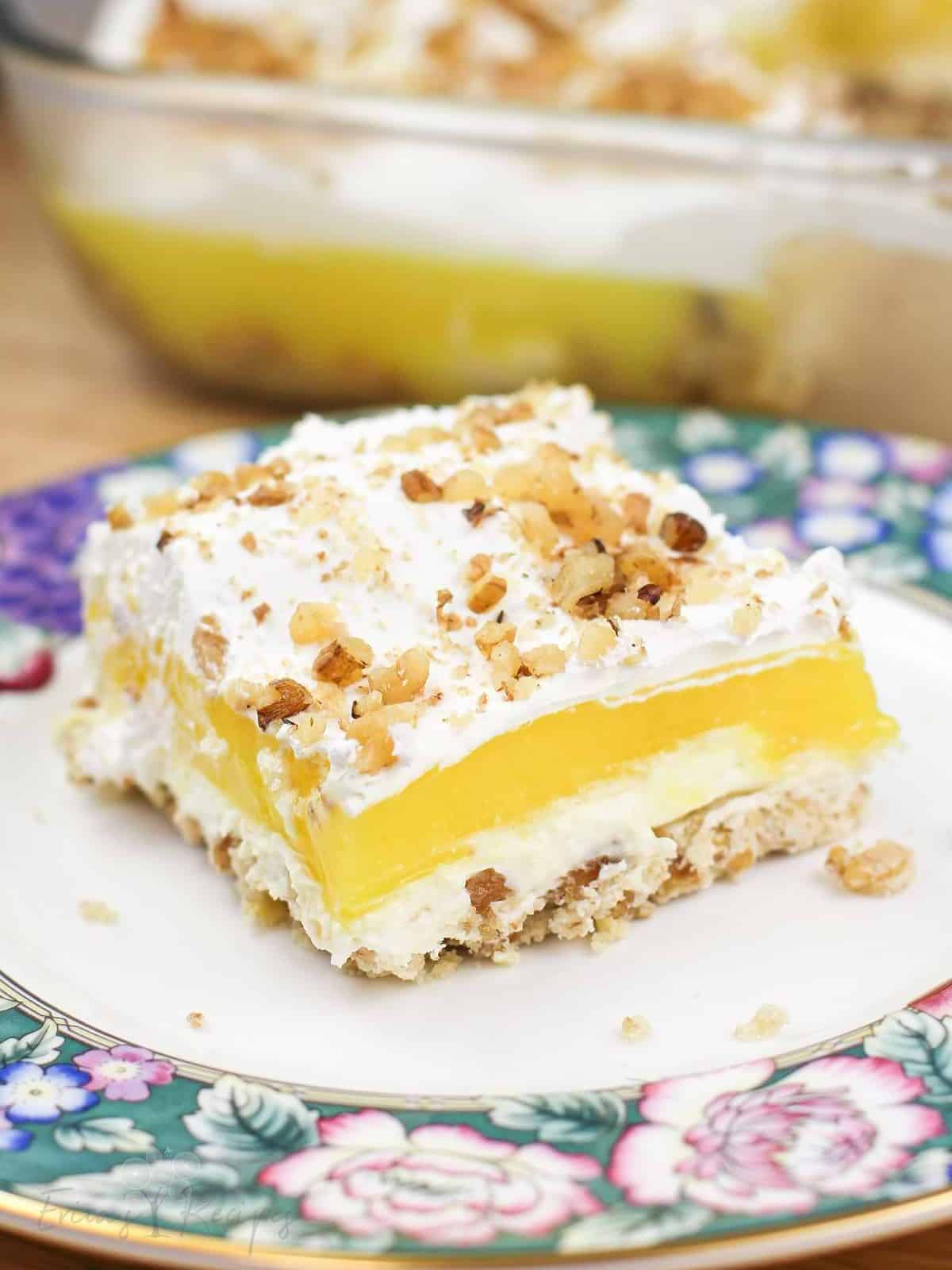 a tantalizing lemon delight dessert with creamy lemon filling.