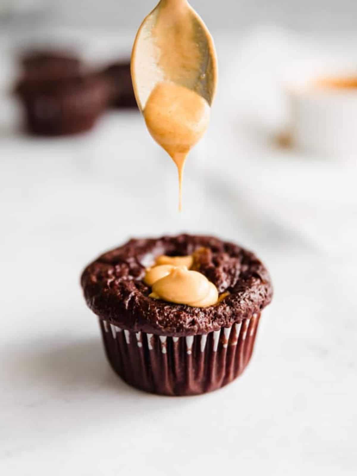 delicious double chocolate peanut butter muffin.