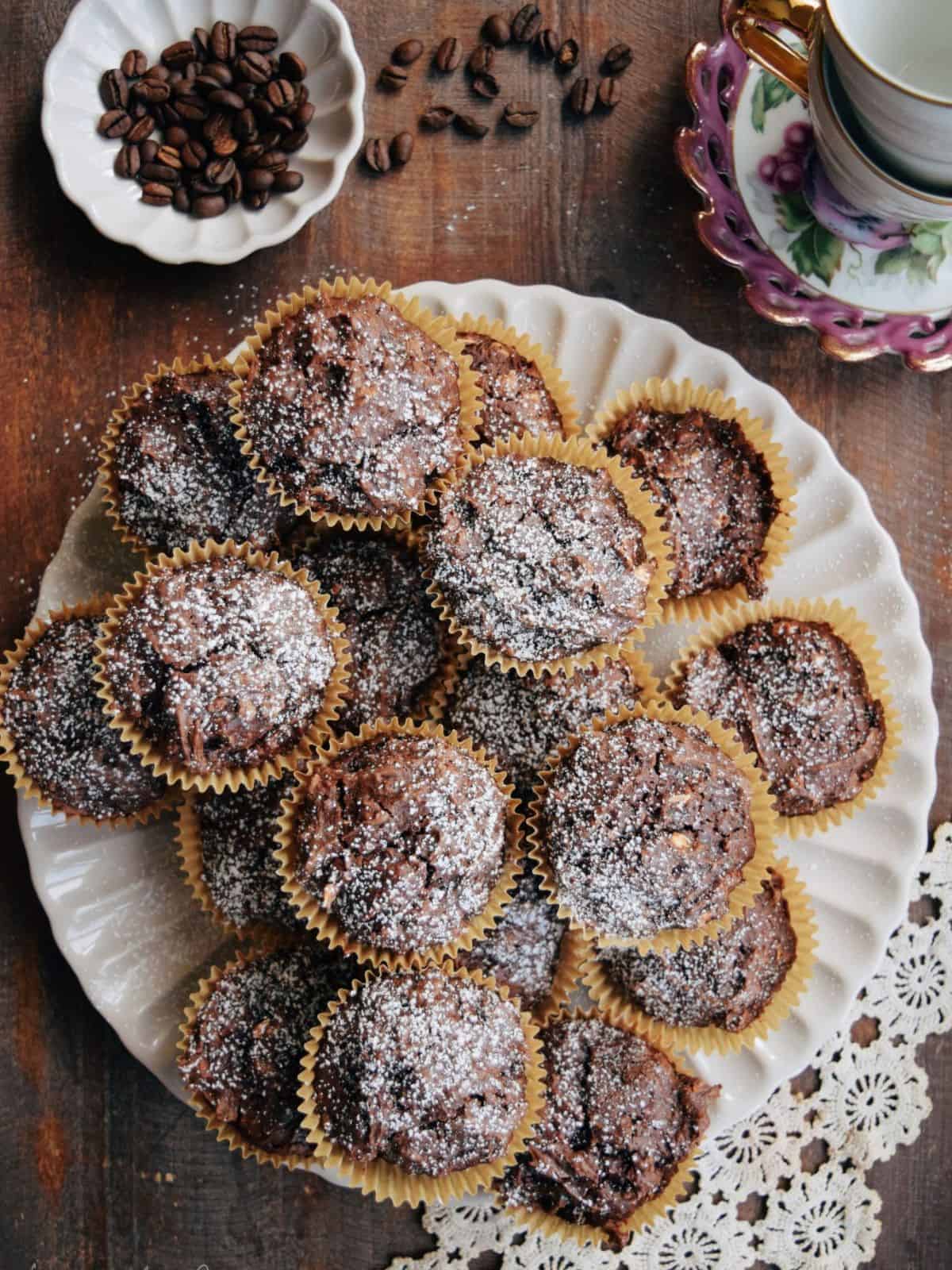 sweet and chocolatey brownie chocolate chip coffee muffins with rich cacao from dark chocolate.