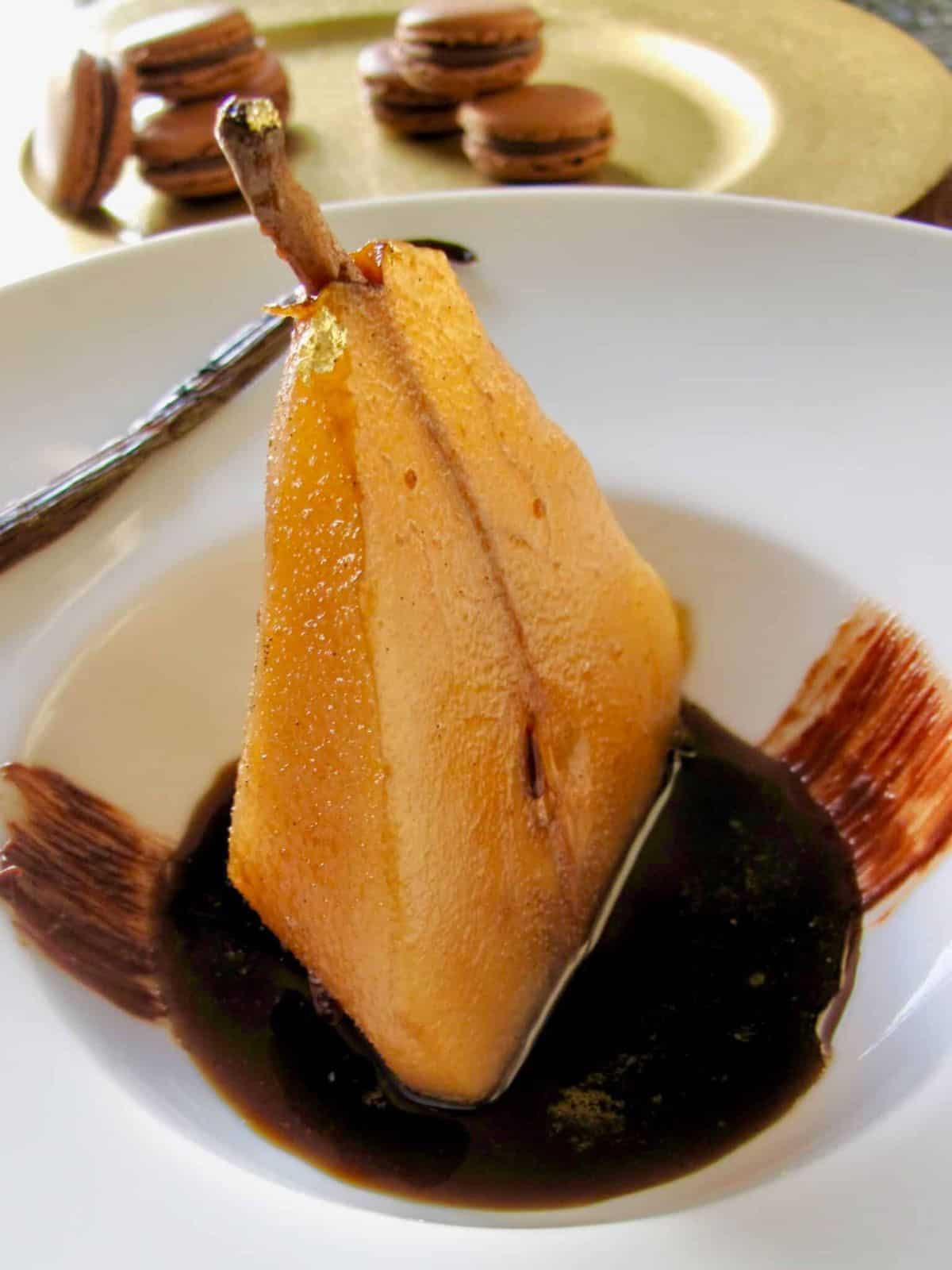 gluten-free and vegan coffee vanilla poached pears.