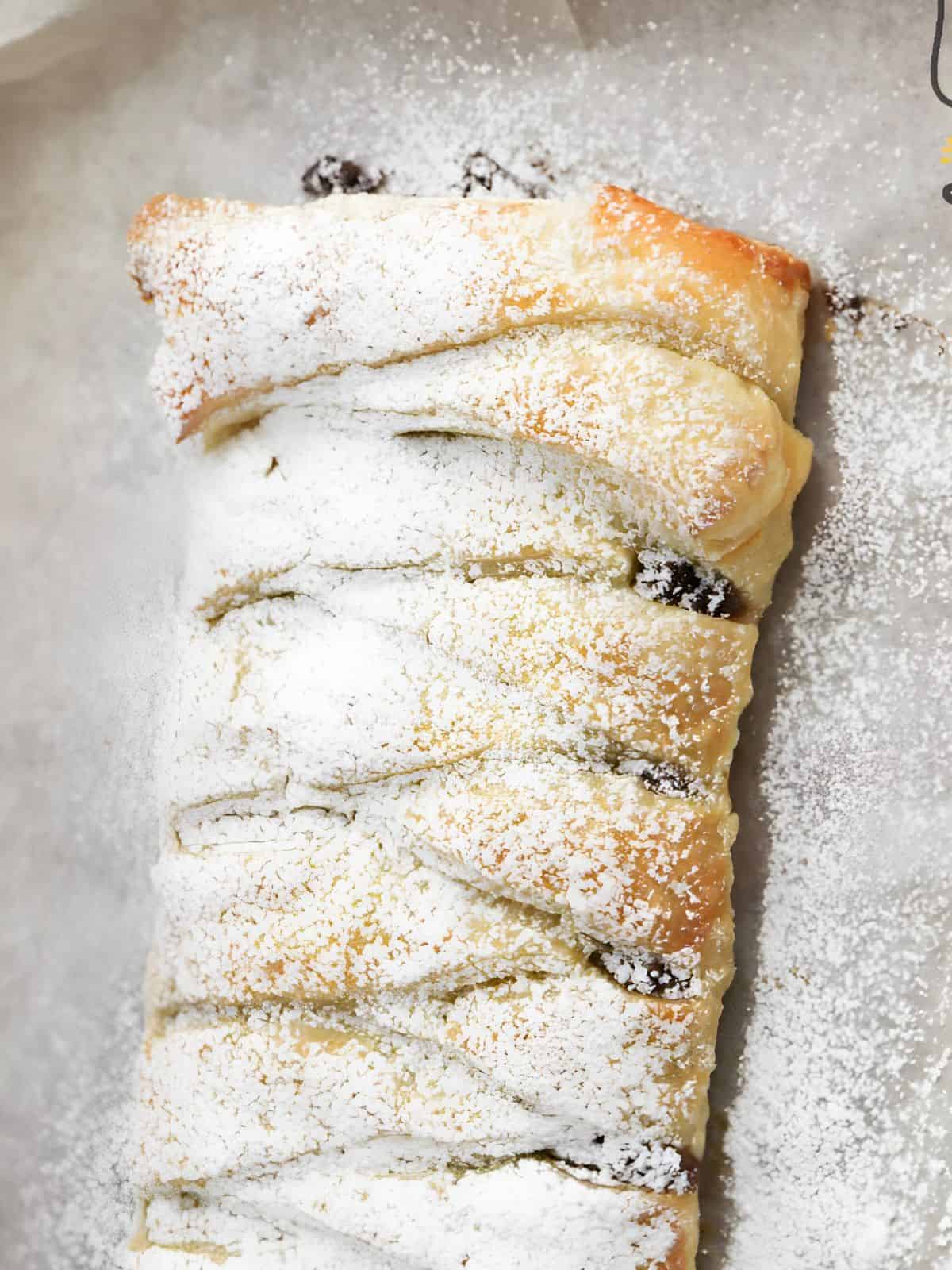 Nutella puff pastry braid filled with cream cheese Nutella.