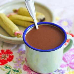 hot chocolate (sikwate) in a mug.