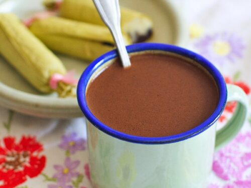 hot chocolate (sikwate) in a mug.