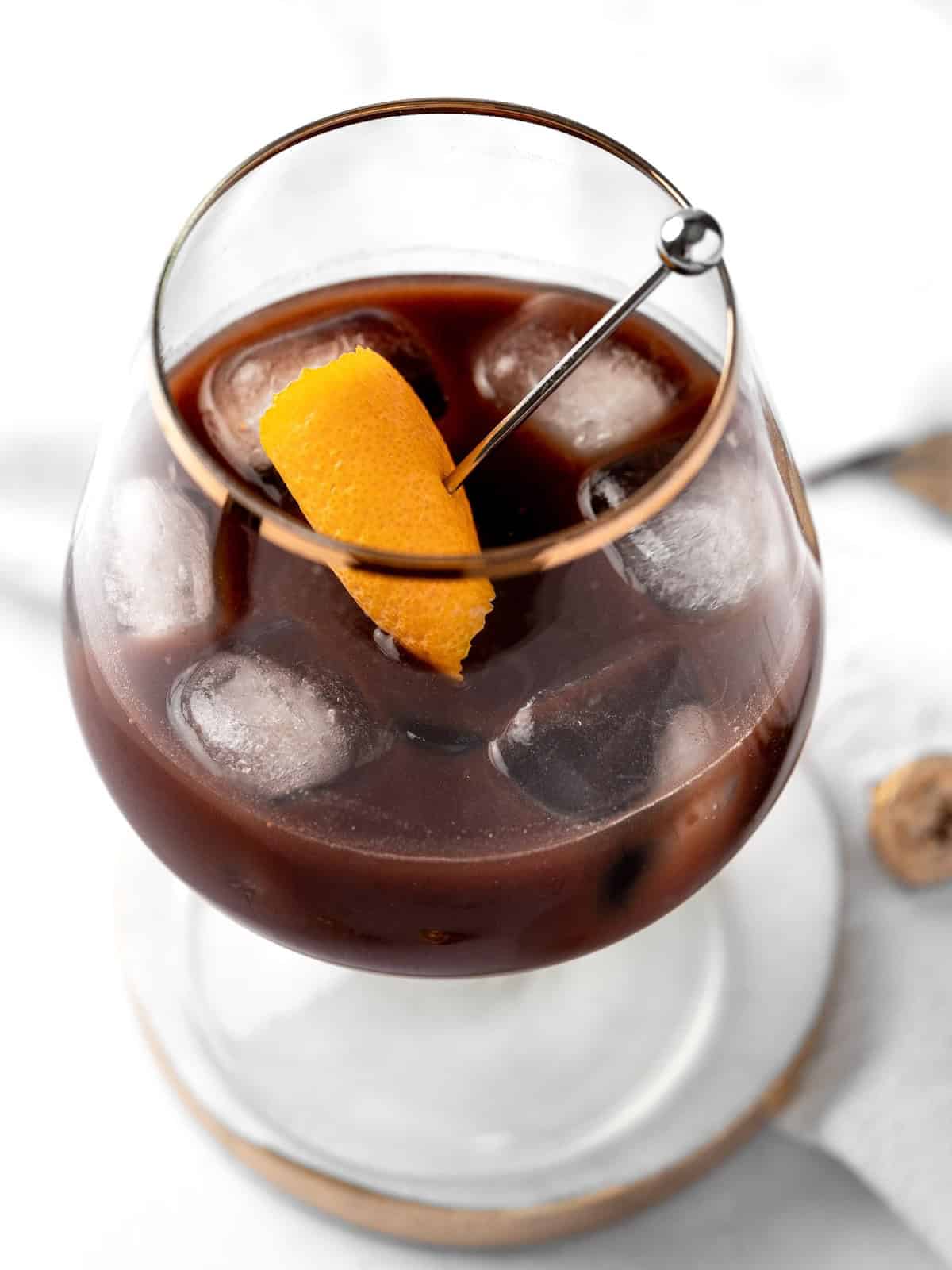 An Old fashioned chocolate cocktail.