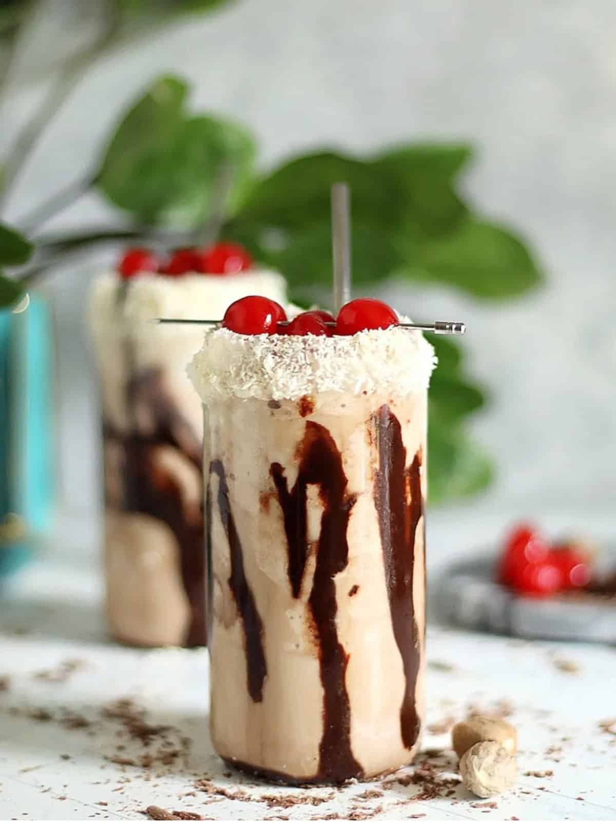 Classic Bushwacker Cocktail with cherries on top.