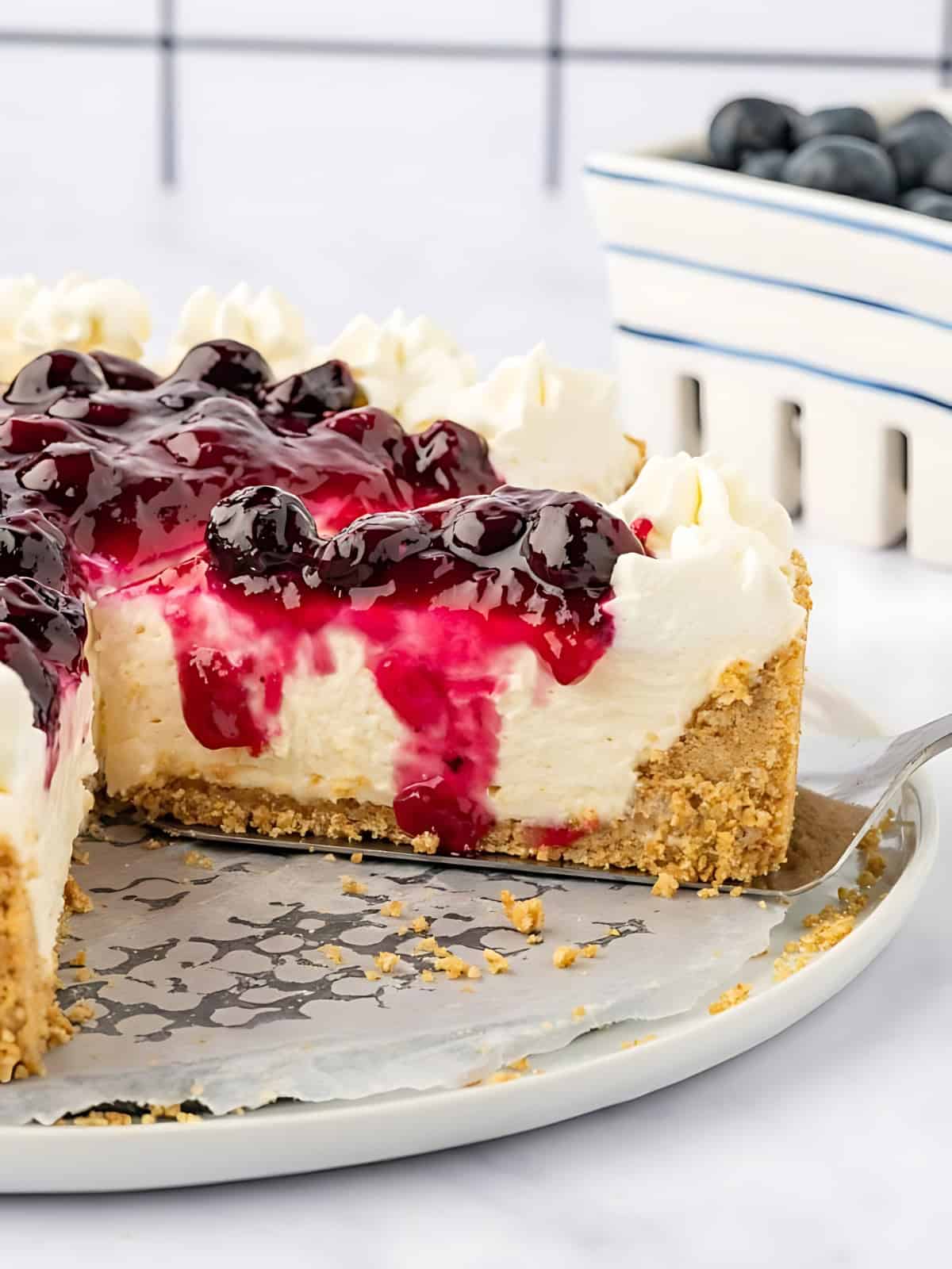 No bake cheesecake with berries on top.