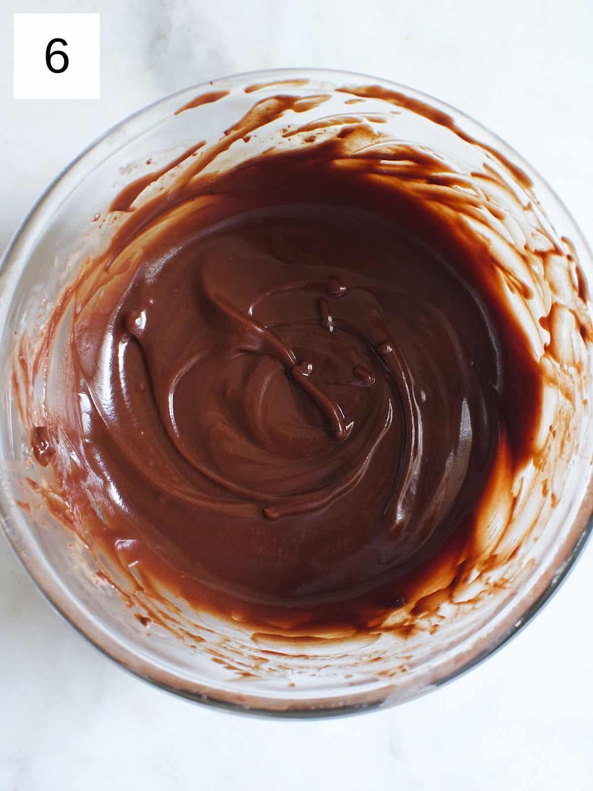 melted chocolate dipping sauce in a mixing bowl.