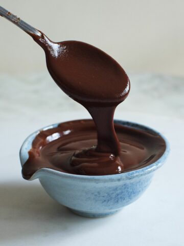 melted chocolate in a saucer.