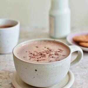 a cup of hot chocolate sitting on top of a saucer.
