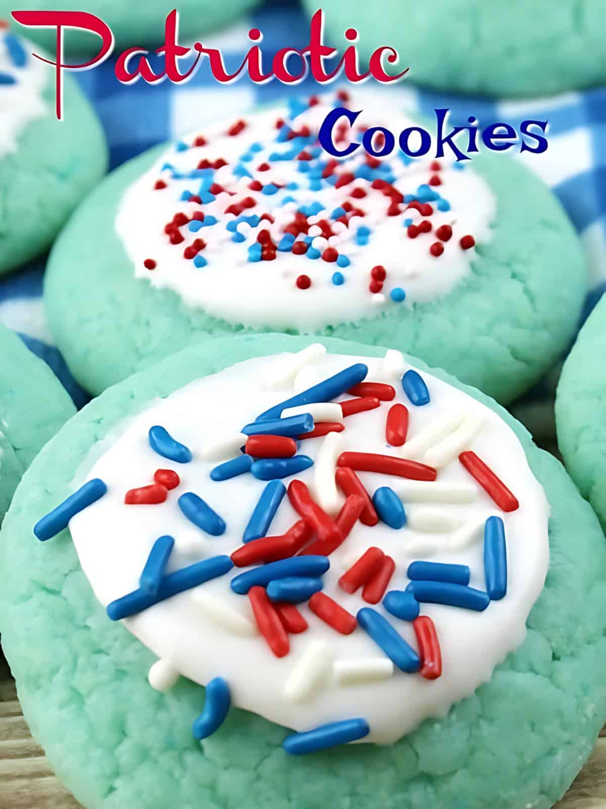 Patriotic themed cookies topped with sprinkles.
