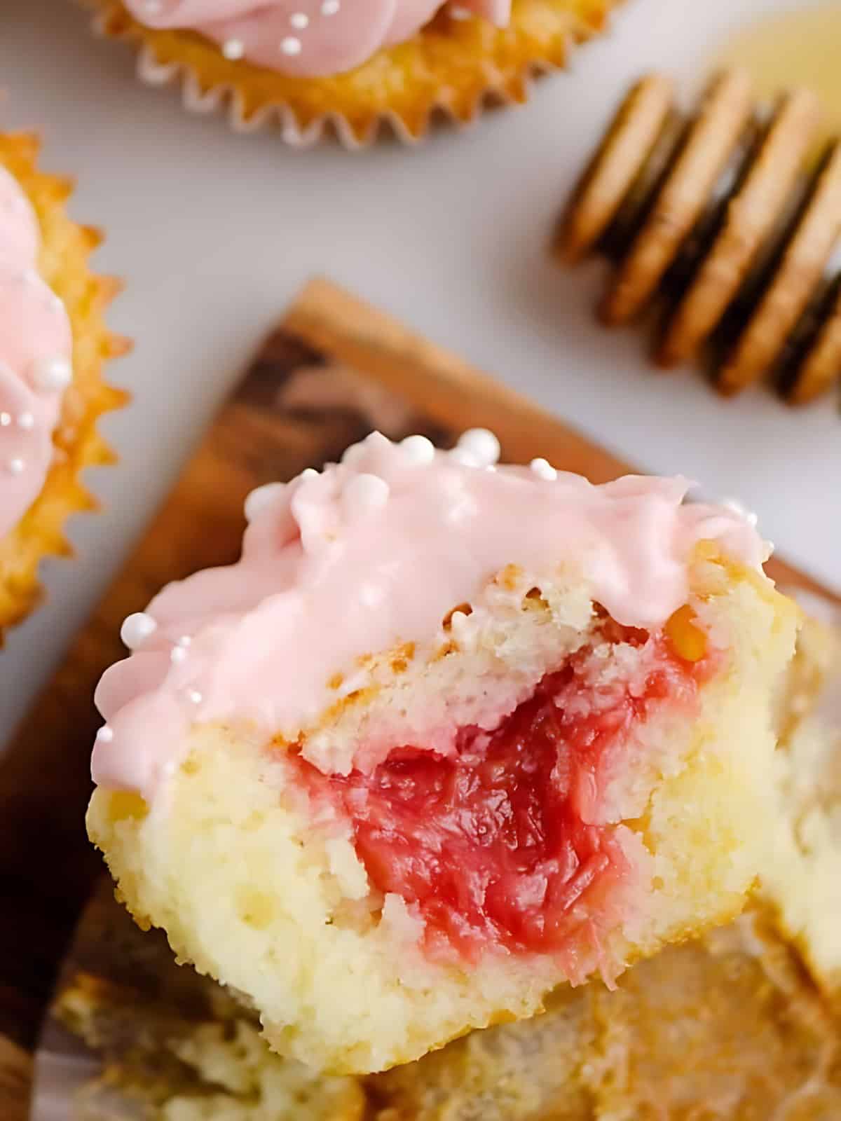 Rhubarb honey cupcakes with filling.