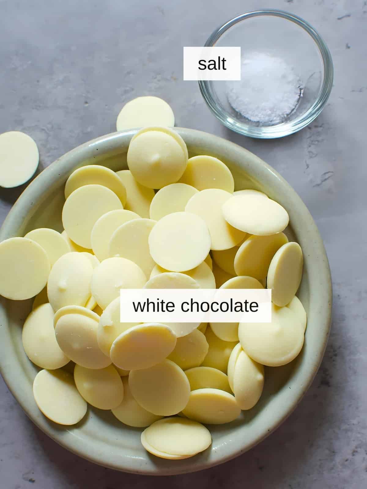 Blonde chocolate recipe ingredients including salt and white chocolate.